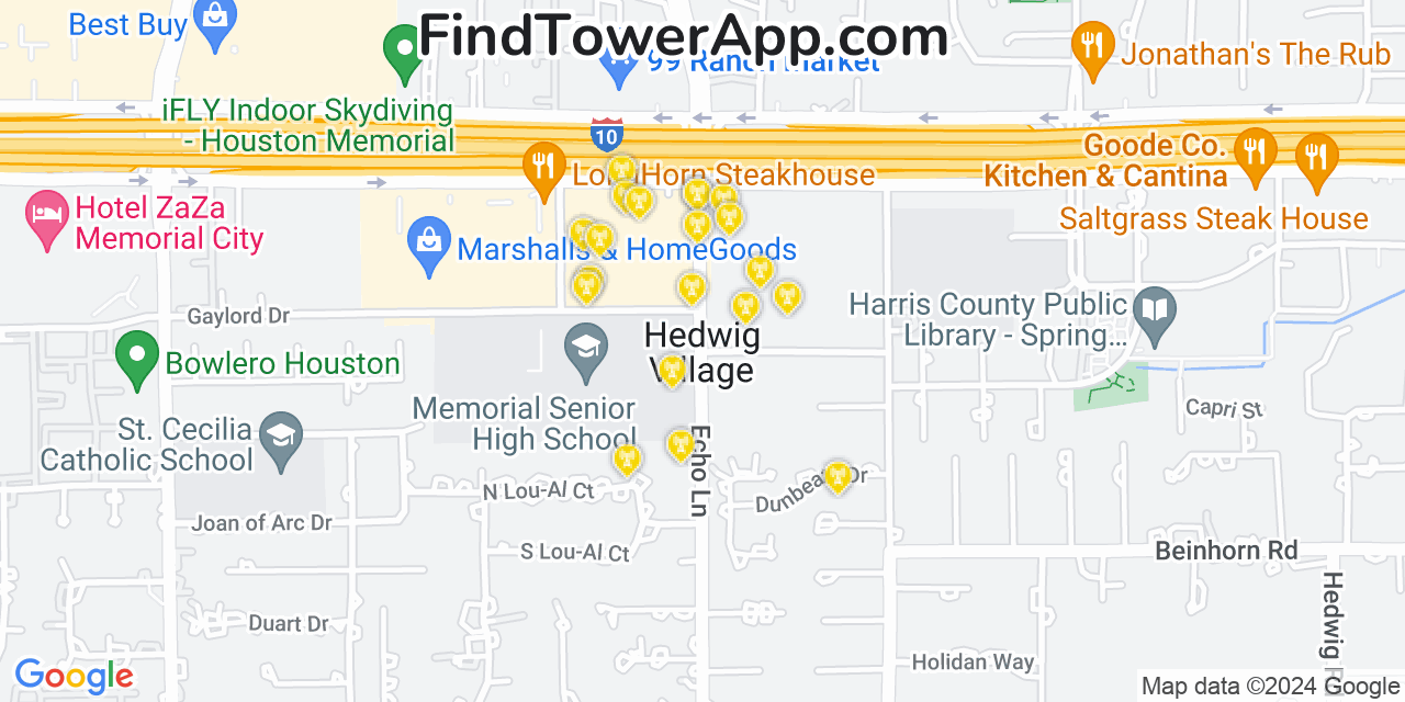 T-Mobile 4G/5G cell tower coverage map Hedwig Village, Texas