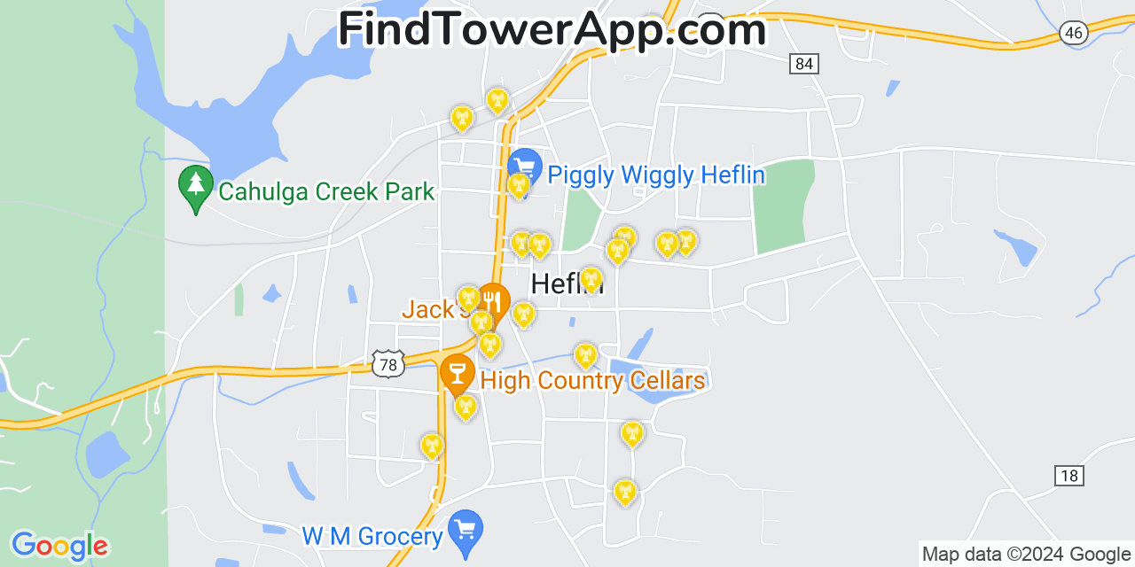 AT&T 4G/5G cell tower coverage map Heflin, Alabama