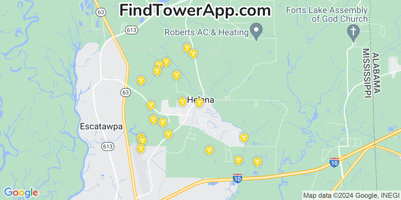 AT&T 4G/5G cell tower coverage map Helena, Mississippi