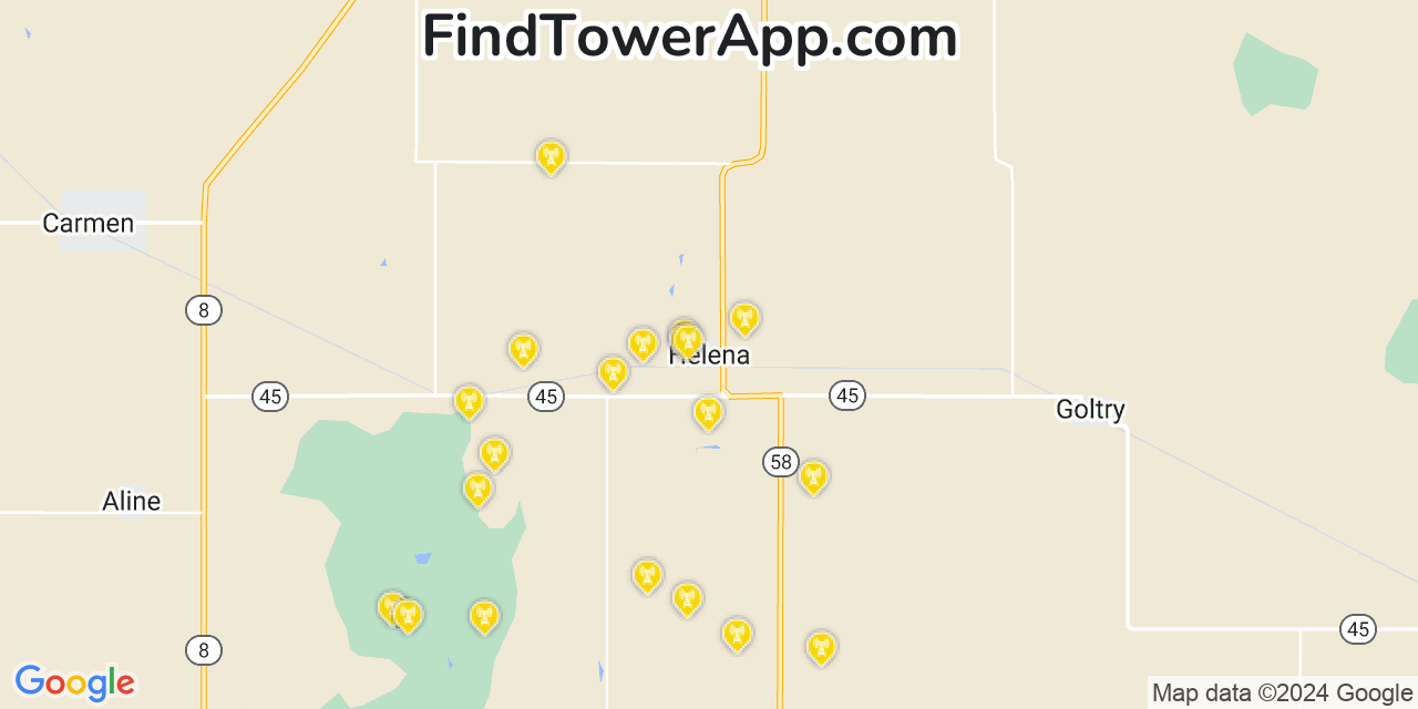AT&T 4G/5G cell tower coverage map Helena, Oklahoma