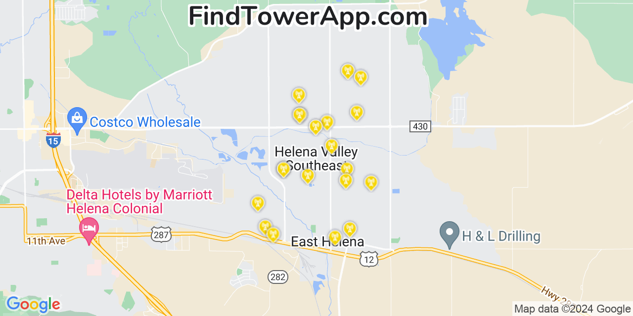AT&T 4G/5G cell tower coverage map Helena Valley Southeast, Montana