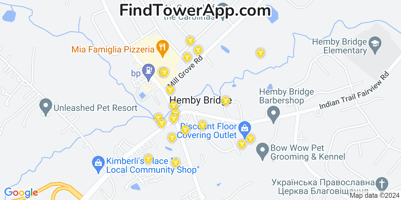 AT&T 4G/5G cell tower coverage map Hemby Bridge, North Carolina