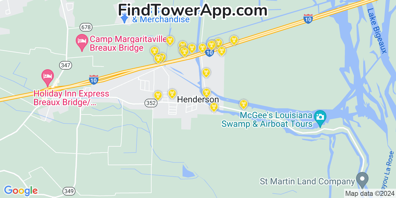 AT&T 4G/5G cell tower coverage map Henderson, Louisiana