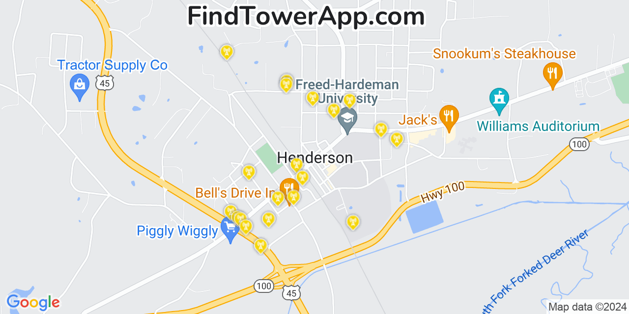 AT&T 4G/5G cell tower coverage map Henderson, Tennessee
