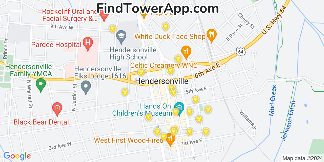 AT&T 4G/5G cell tower coverage map Hendersonville, North Carolina