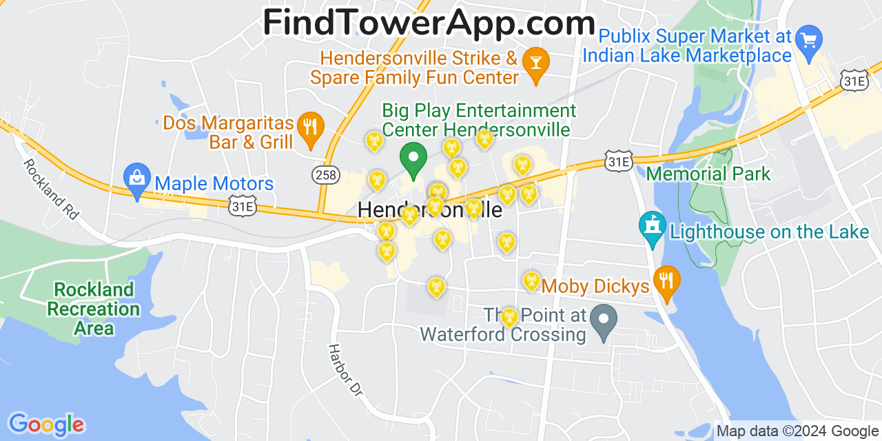 AT&T 4G/5G cell tower coverage map Hendersonville, Tennessee