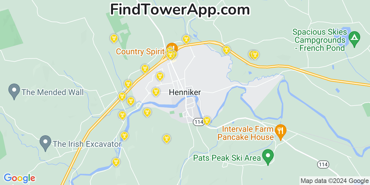 AT&T 4G/5G cell tower coverage map Henniker, New Hampshire