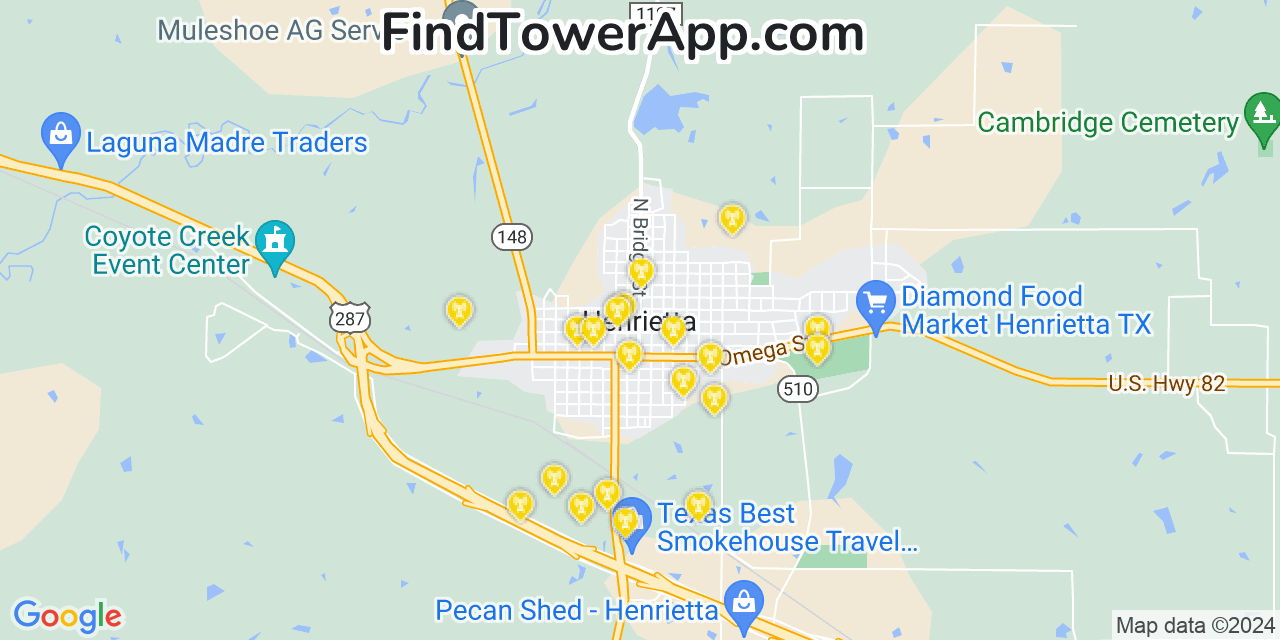 T-Mobile 4G/5G cell tower coverage map Henrietta, Texas
