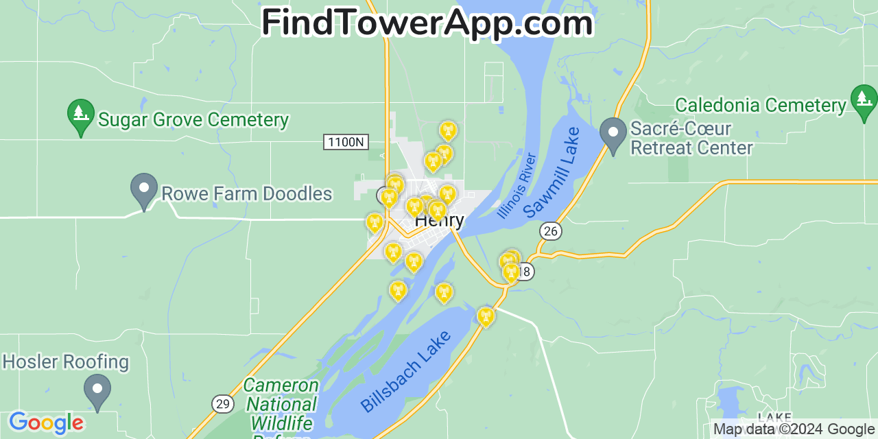 AT&T 4G/5G cell tower coverage map Henry, Illinois