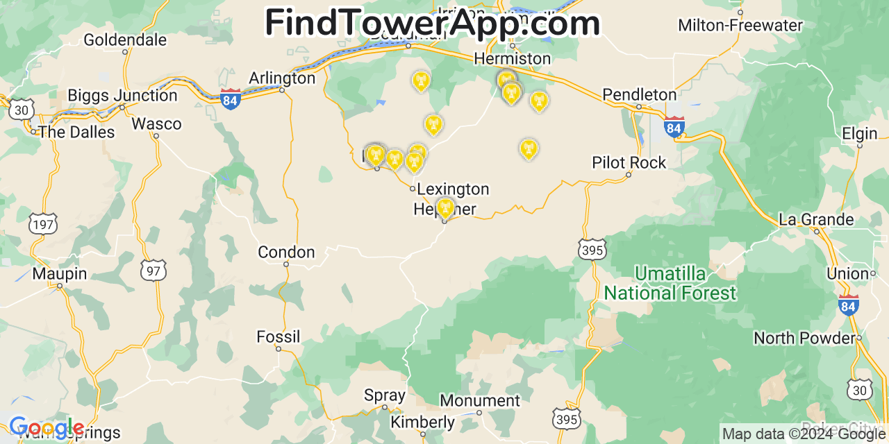 AT&T 4G/5G cell tower coverage map Heppner, Oregon
