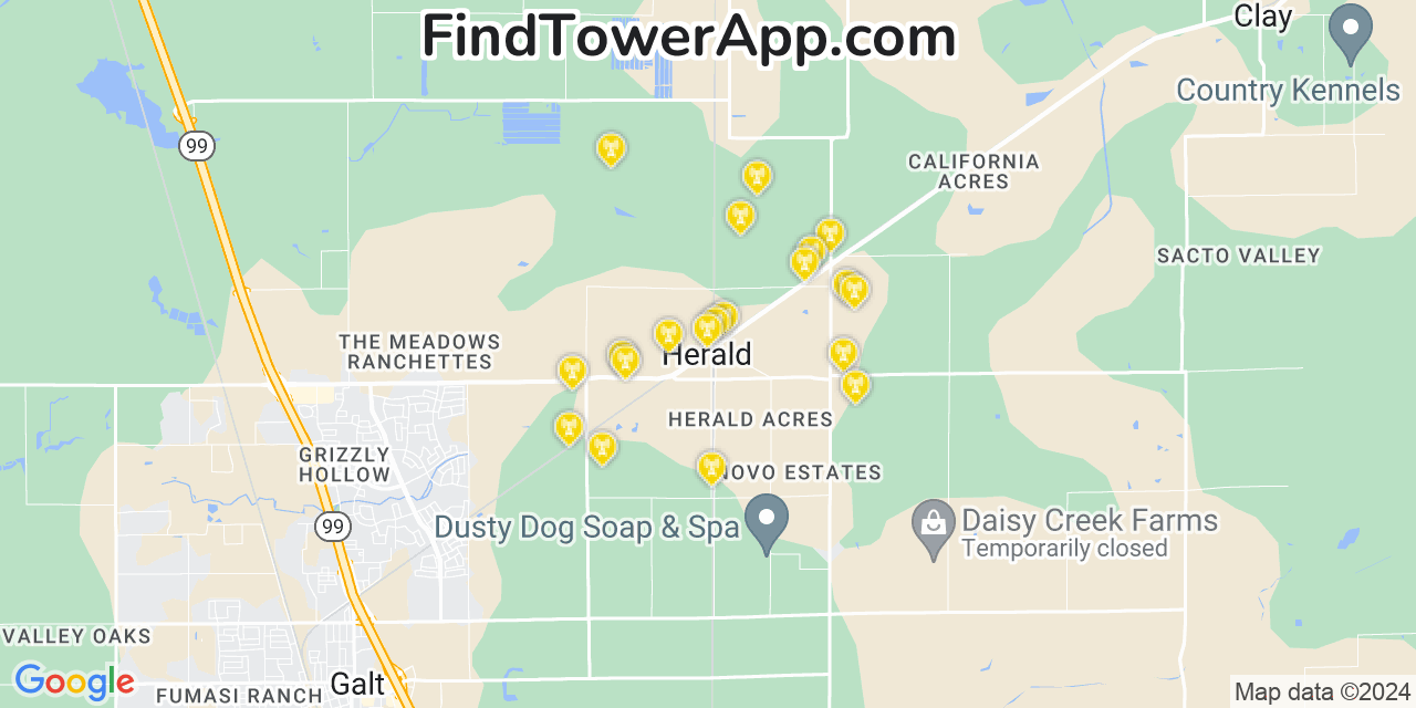 AT&T 4G/5G cell tower coverage map Herald, California