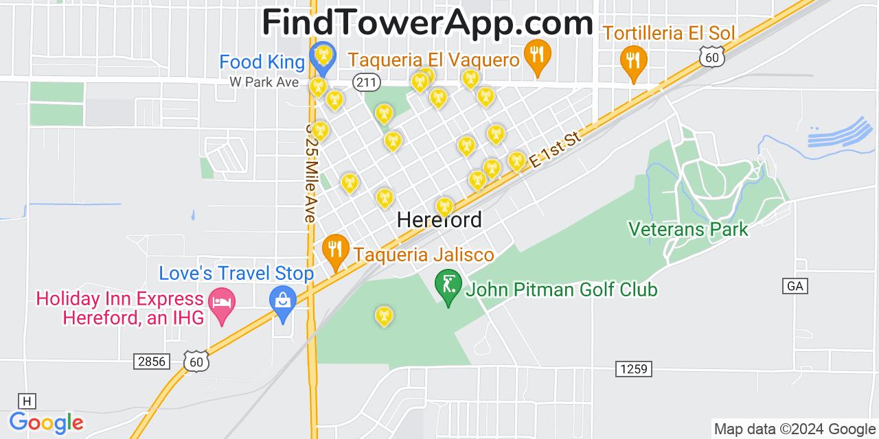 AT&T 4G/5G cell tower coverage map Hereford, Texas