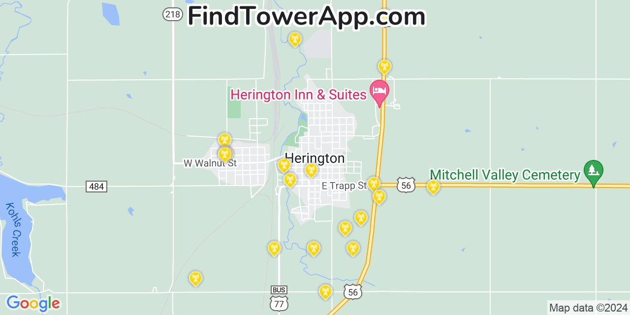 AT&T 4G/5G cell tower coverage map Herington, Kansas