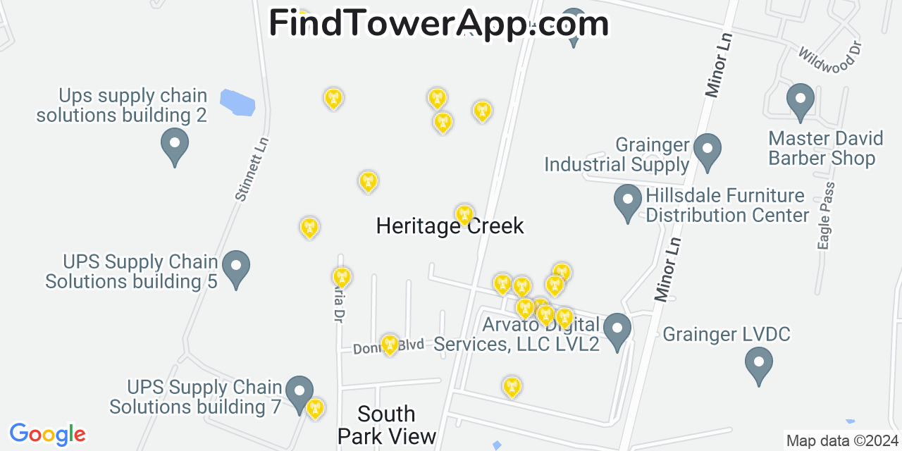 AT&T 4G/5G cell tower coverage map Heritage Creek, Kentucky
