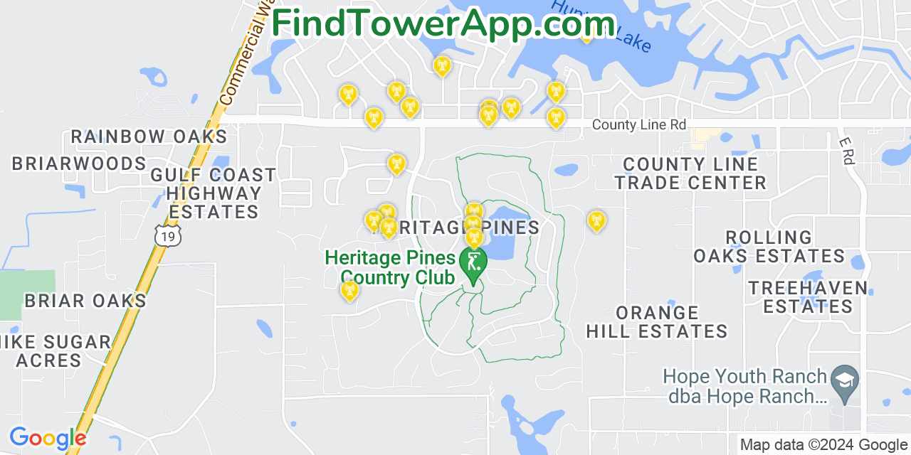 AT&T 4G/5G cell tower coverage map Heritage Pines, Florida