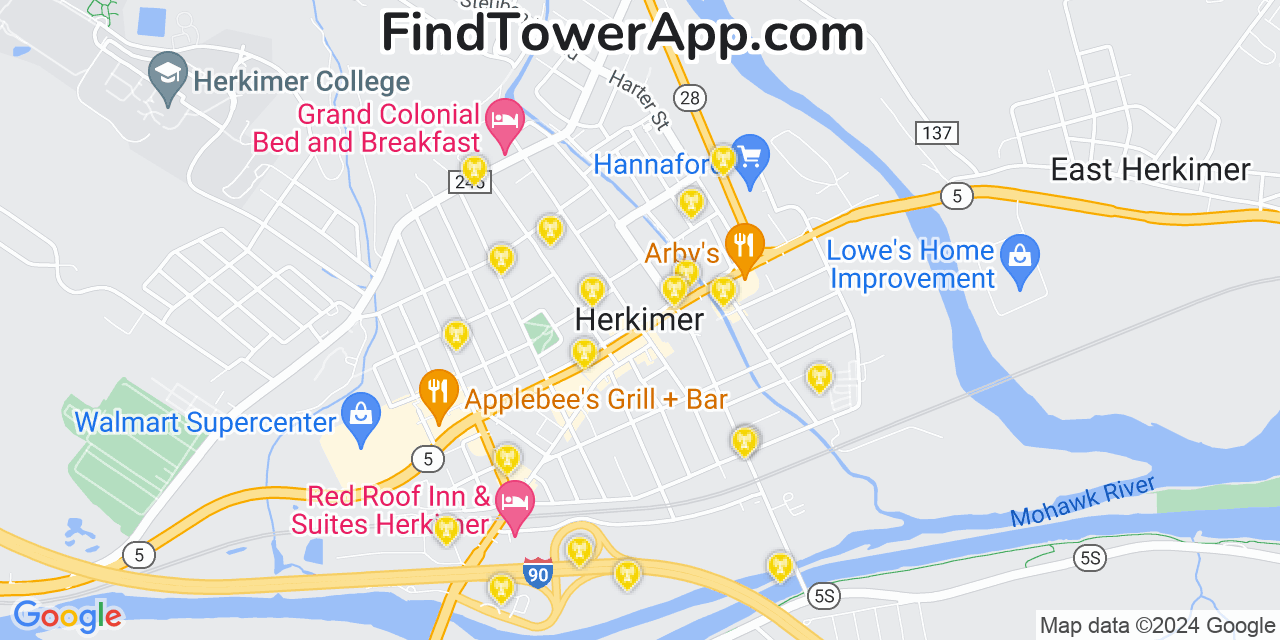 AT&T 4G/5G cell tower coverage map Herkimer, New York
