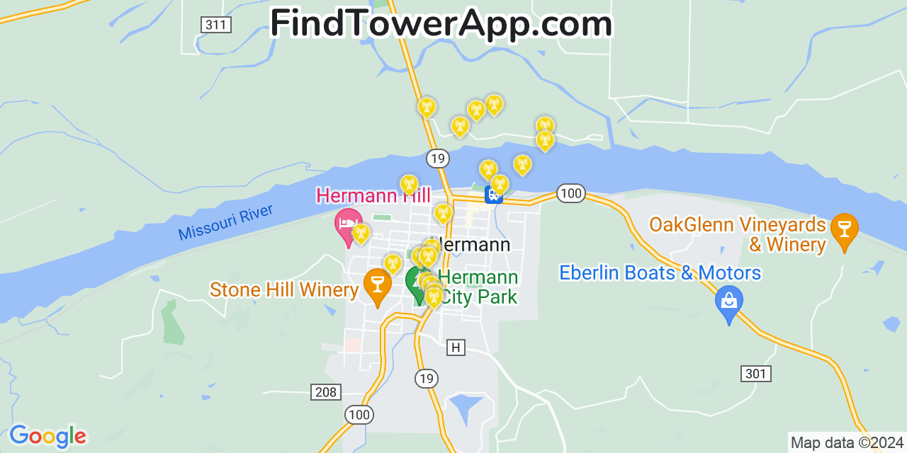 AT&T 4G/5G cell tower coverage map Hermann, Missouri