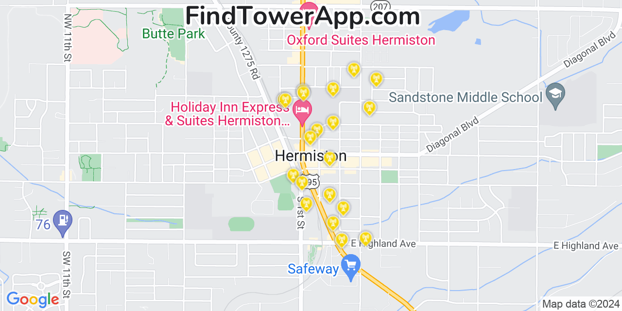 AT&T 4G/5G cell tower coverage map Hermiston, Oregon