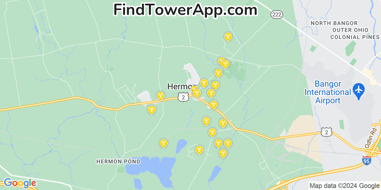 AT&T 4G/5G cell tower coverage map Hermon, Maine