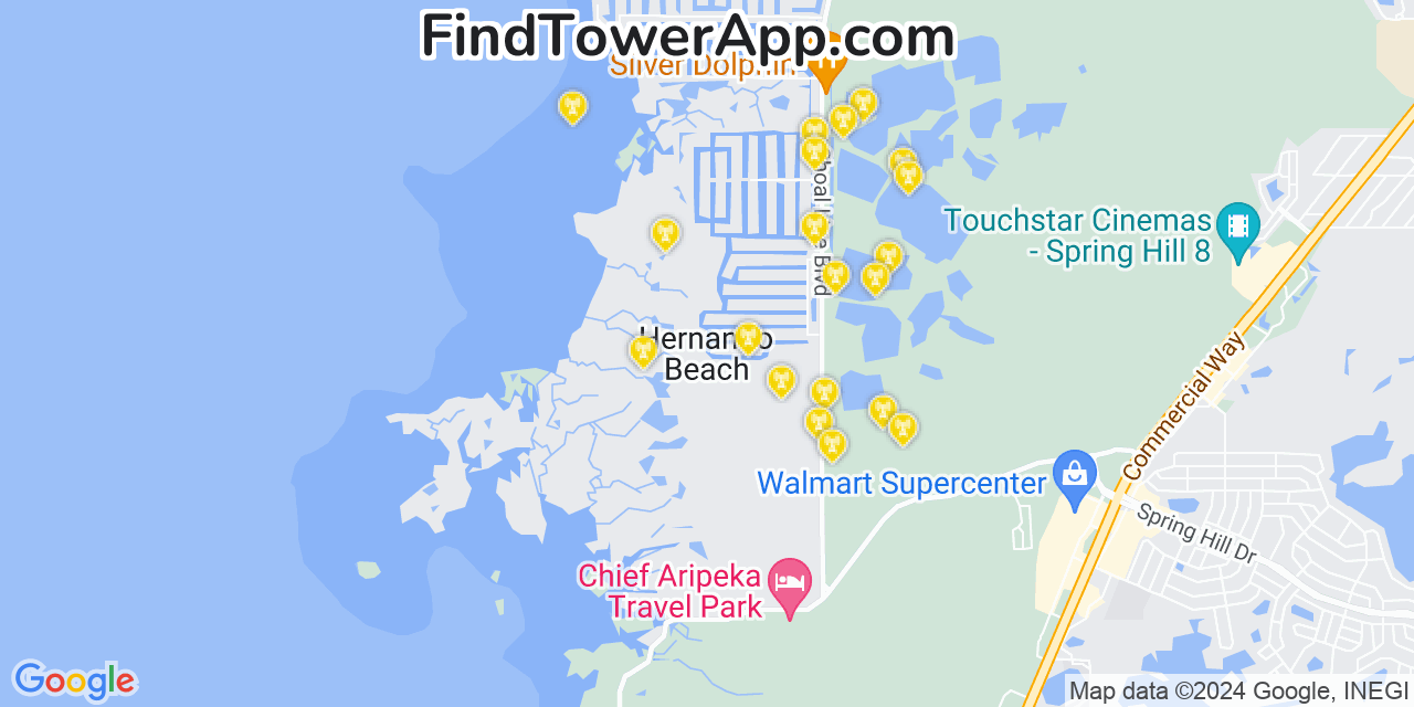 Verizon 4G/5G cell tower coverage map Hernando Beach, Florida