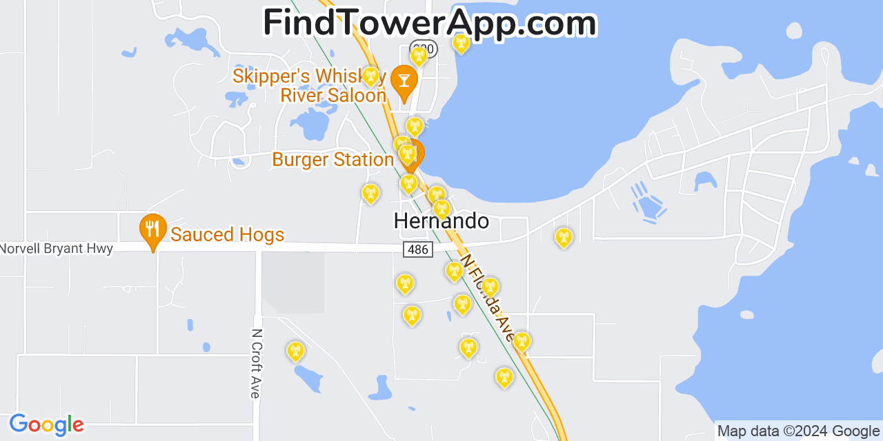 AT&T 4G/5G cell tower coverage map Hernando, Florida