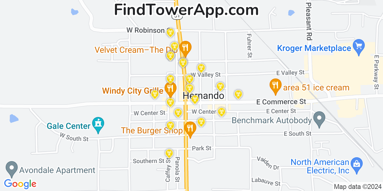 AT&T 4G/5G cell tower coverage map Hernando, Mississippi
