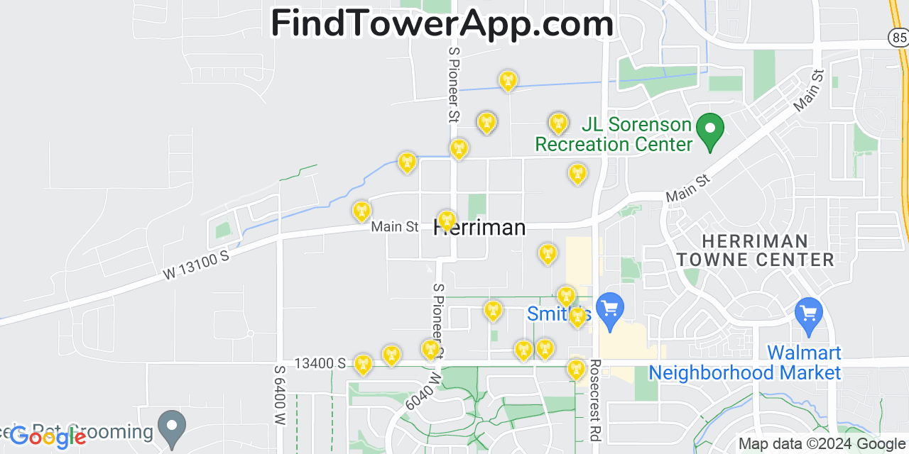 AT&T 4G/5G cell tower coverage map Herriman, Utah