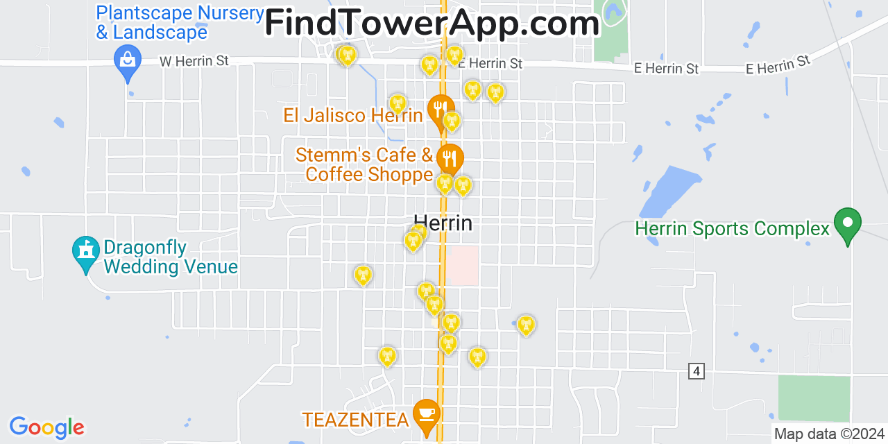 AT&T 4G/5G cell tower coverage map Herrin, Illinois