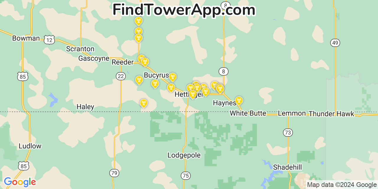 AT&T 4G/5G cell tower coverage map Hettinger, North Dakota