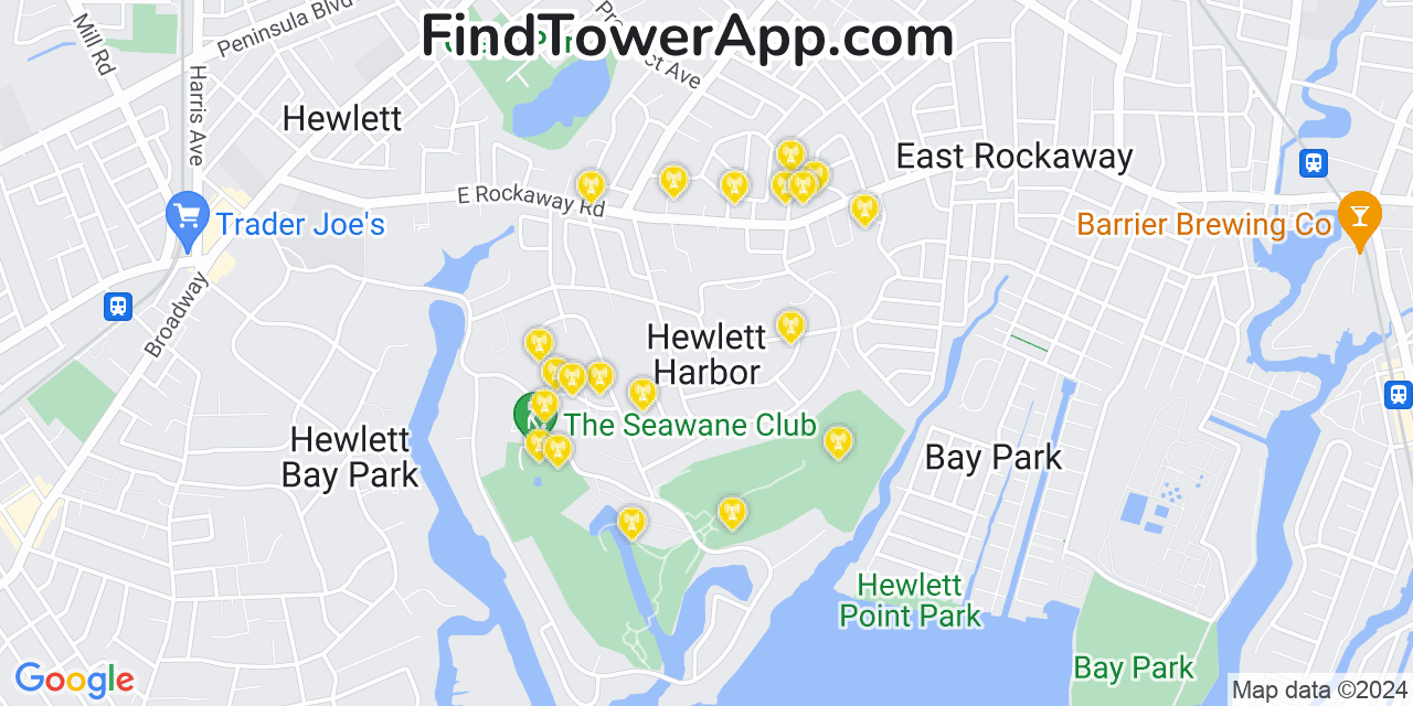 Verizon 4G/5G cell tower coverage map Hewlett Harbor, New York