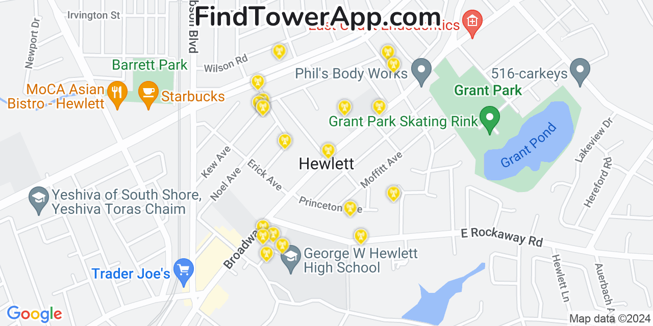 AT&T 4G/5G cell tower coverage map Hewlett, New York