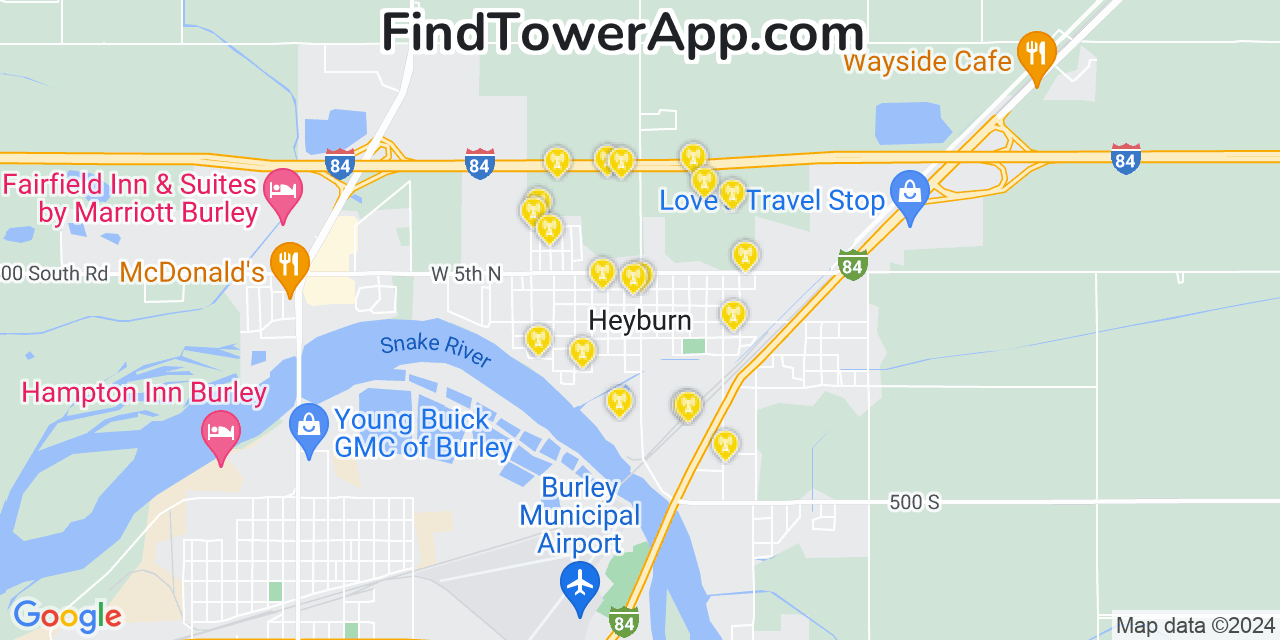Verizon 4G/5G cell tower coverage map Heyburn, Idaho