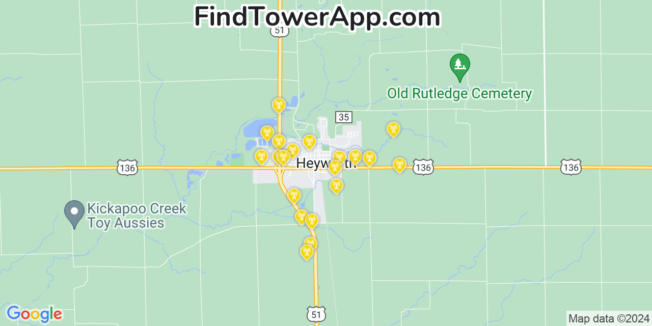 Verizon 4G/5G cell tower coverage map Heyworth, Illinois