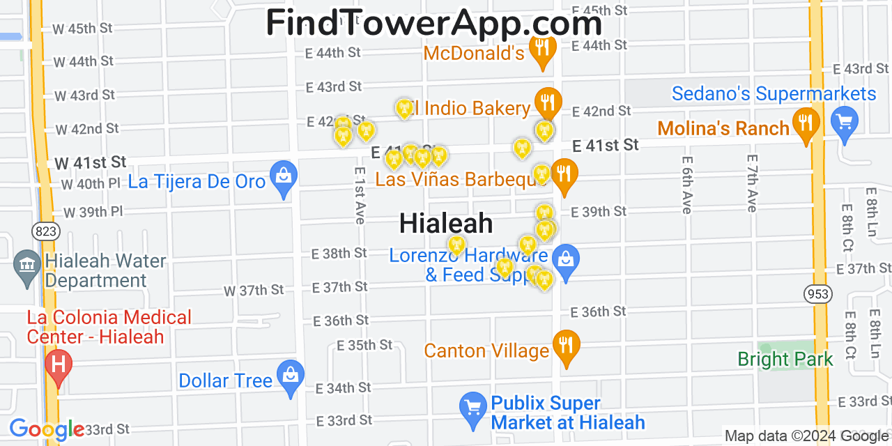 AT&T 4G/5G cell tower coverage map Hialeah, Florida
