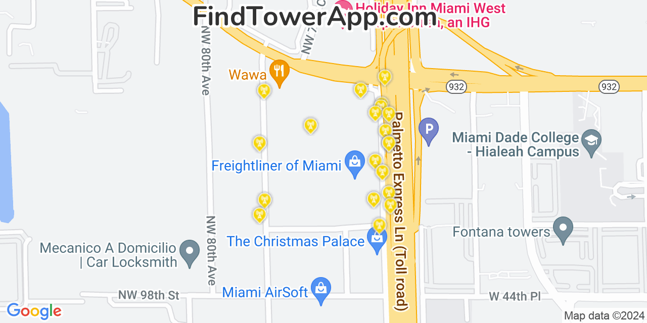 AT&T 4G/5G cell tower coverage map Hialeah Gardens, Florida
