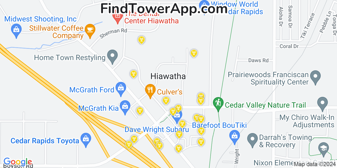 AT&T 4G/5G cell tower coverage map Hiawatha, Iowa