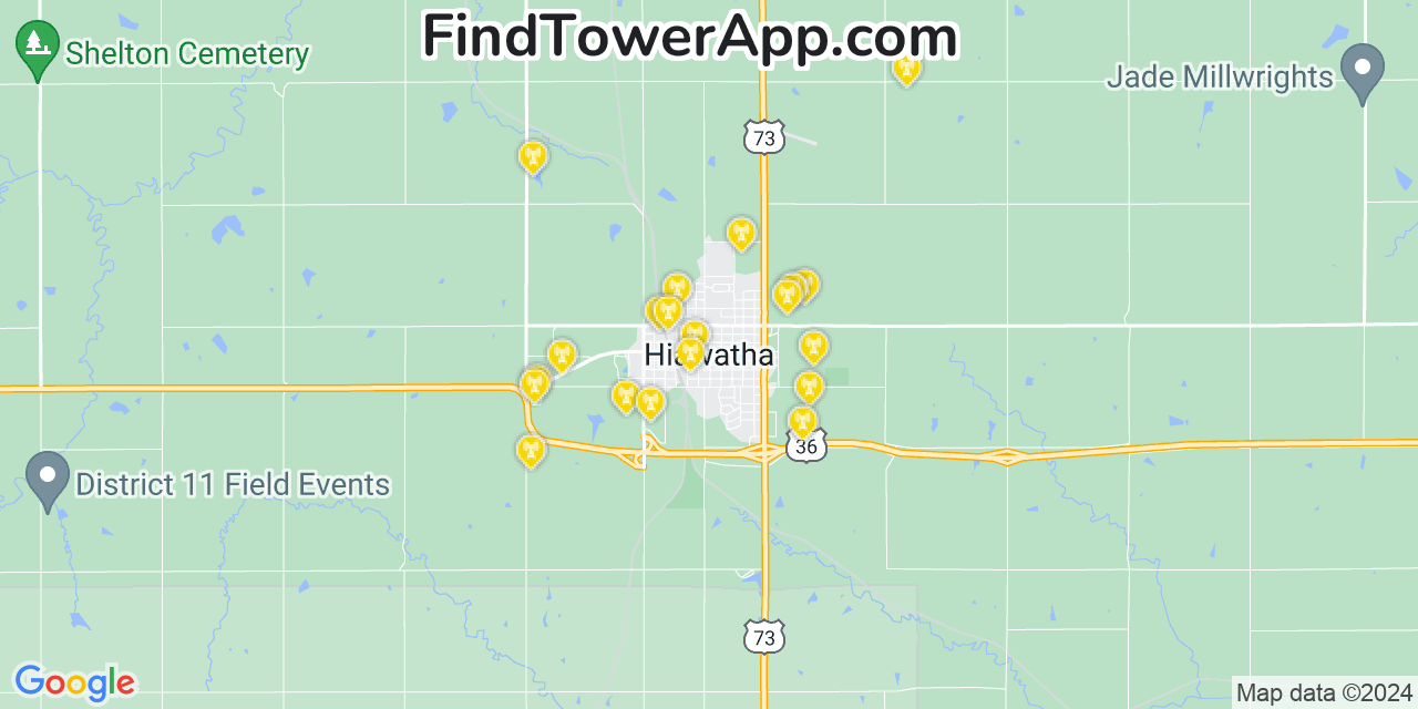 AT&T 4G/5G cell tower coverage map Hiawatha, Kansas