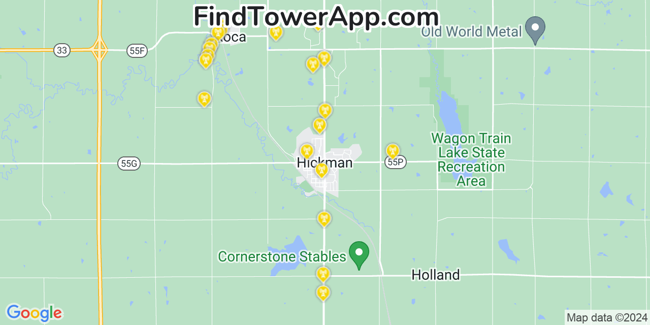 AT&T 4G/5G cell tower coverage map Hickman, Nebraska