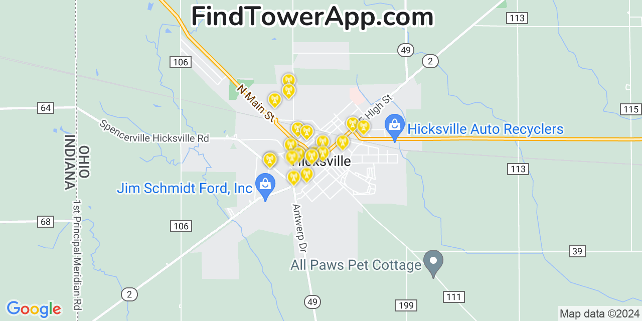 AT&T 4G/5G cell tower coverage map Hicksville, Ohio