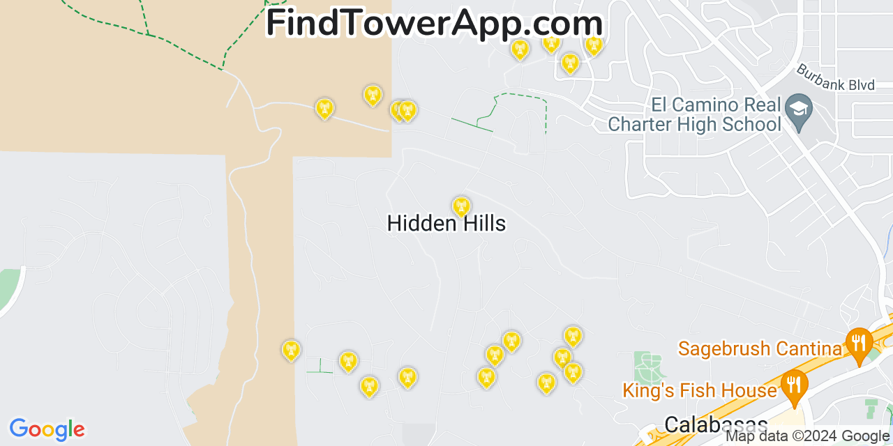 T-Mobile 4G/5G cell tower coverage map Hidden Hills, California
