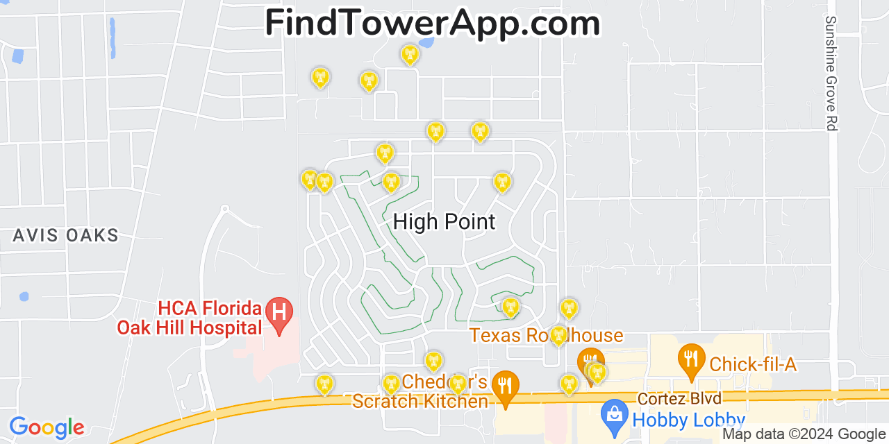 AT&T 4G/5G cell tower coverage map High Point, Florida