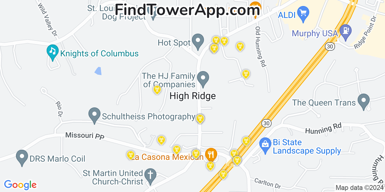AT&T 4G/5G cell tower coverage map High Ridge, Missouri