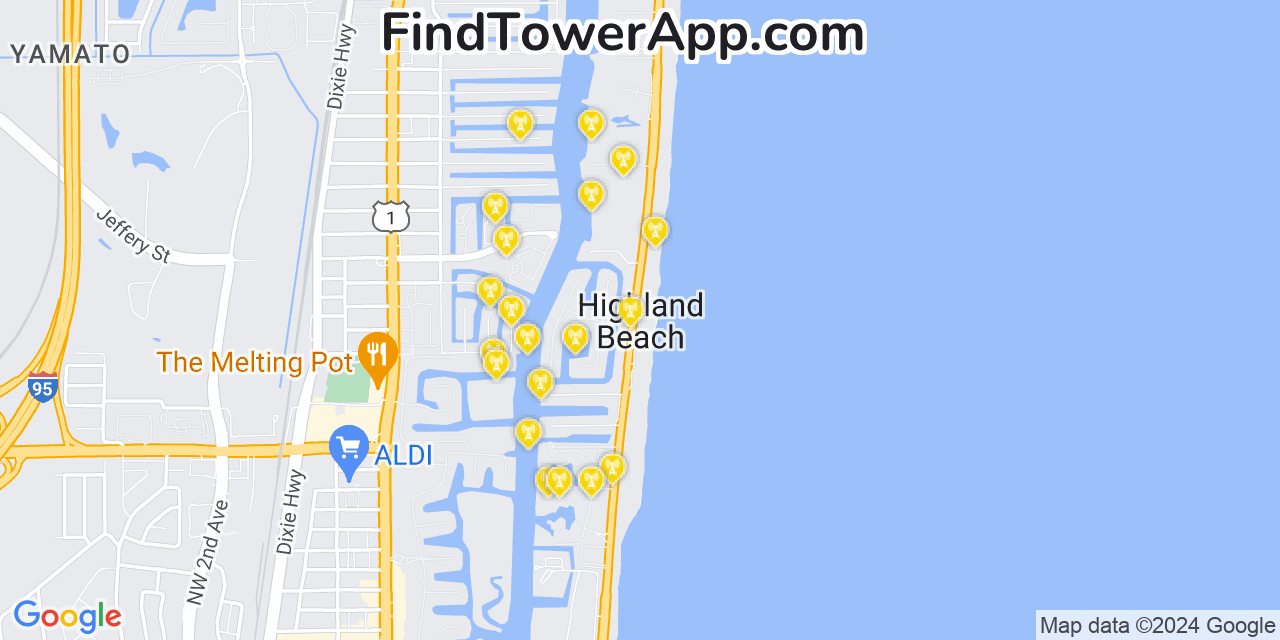 Verizon 4G/5G cell tower coverage map Highland Beach, Florida