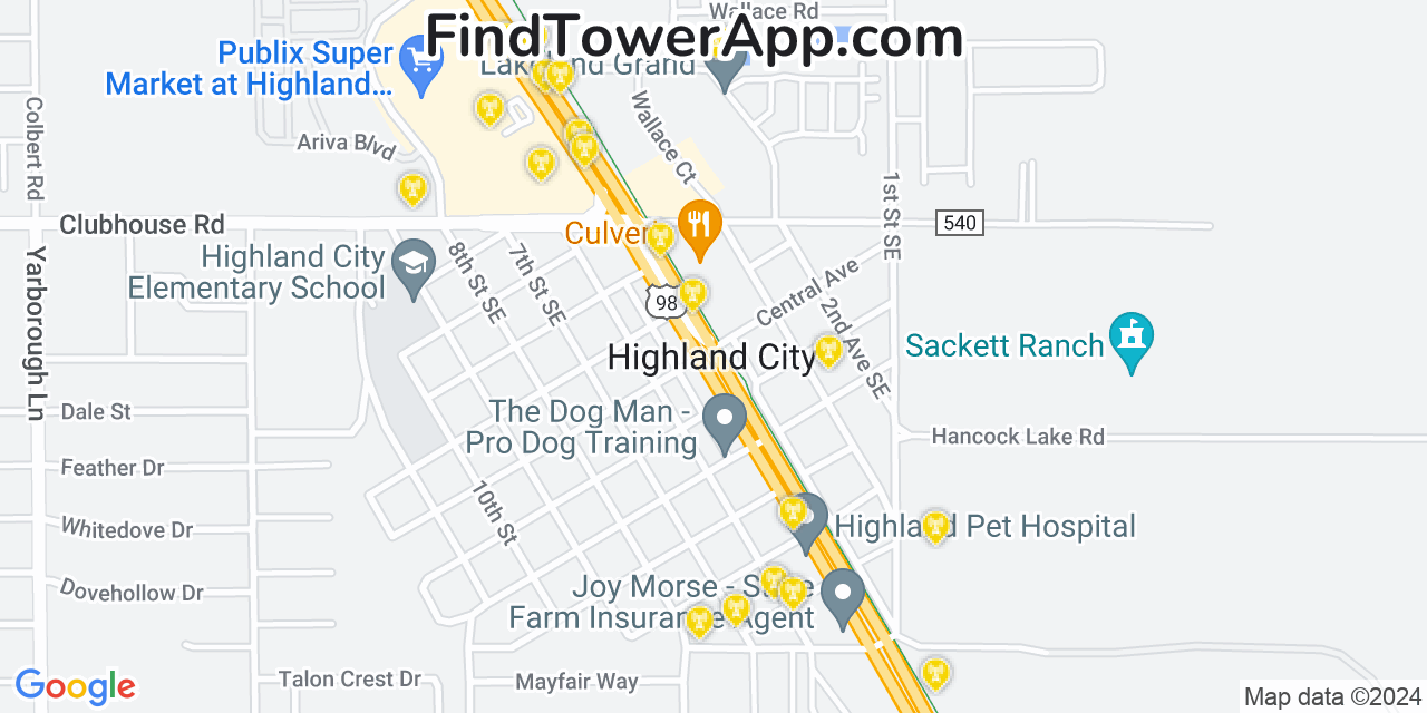 AT&T 4G/5G cell tower coverage map Highland City, Florida