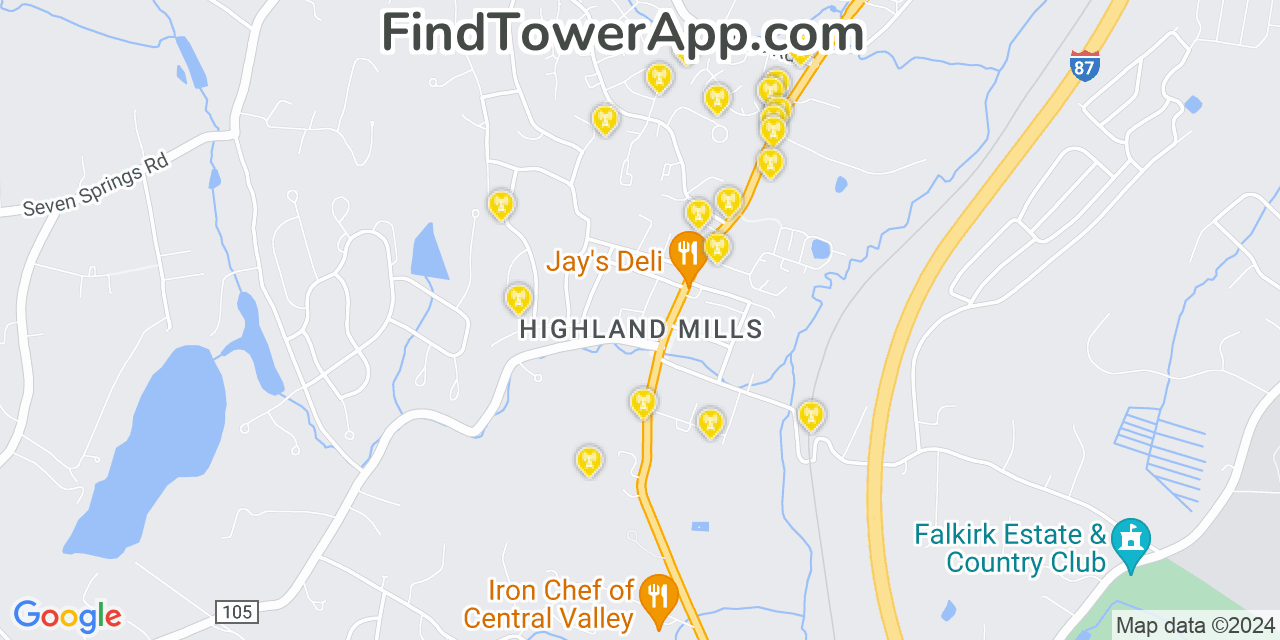 AT&T 4G/5G cell tower coverage map Highland Mills, New York