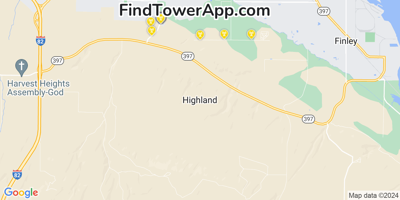 AT&T 4G/5G cell tower coverage map Highland, Washington