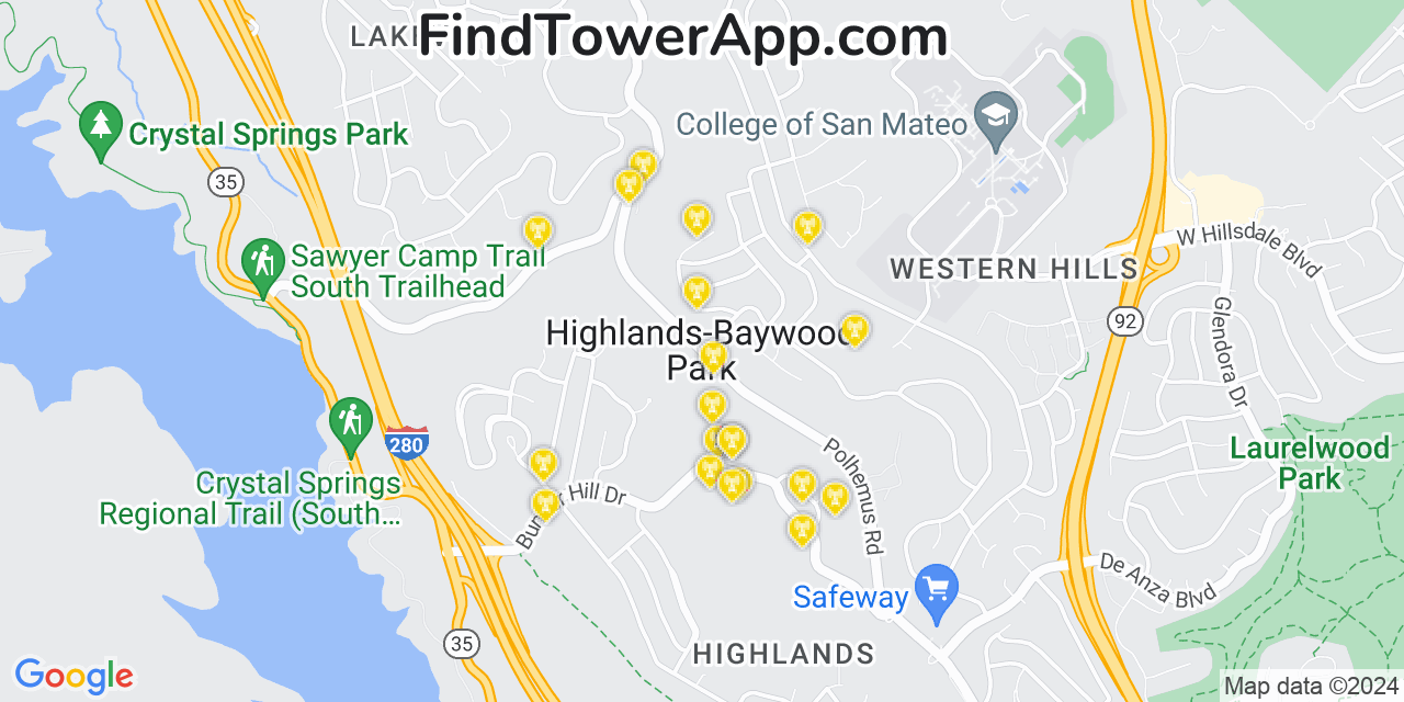 T-Mobile 4G/5G cell tower coverage map Highlands Baywood Park, California