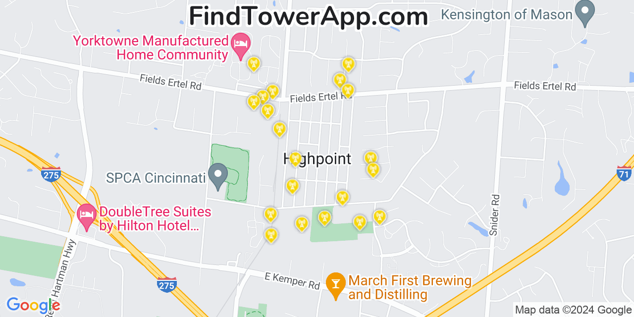 AT&T 4G/5G cell tower coverage map Highpoint, Ohio
