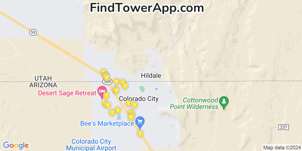 AT&T 4G/5G cell tower coverage map Hildale, Utah