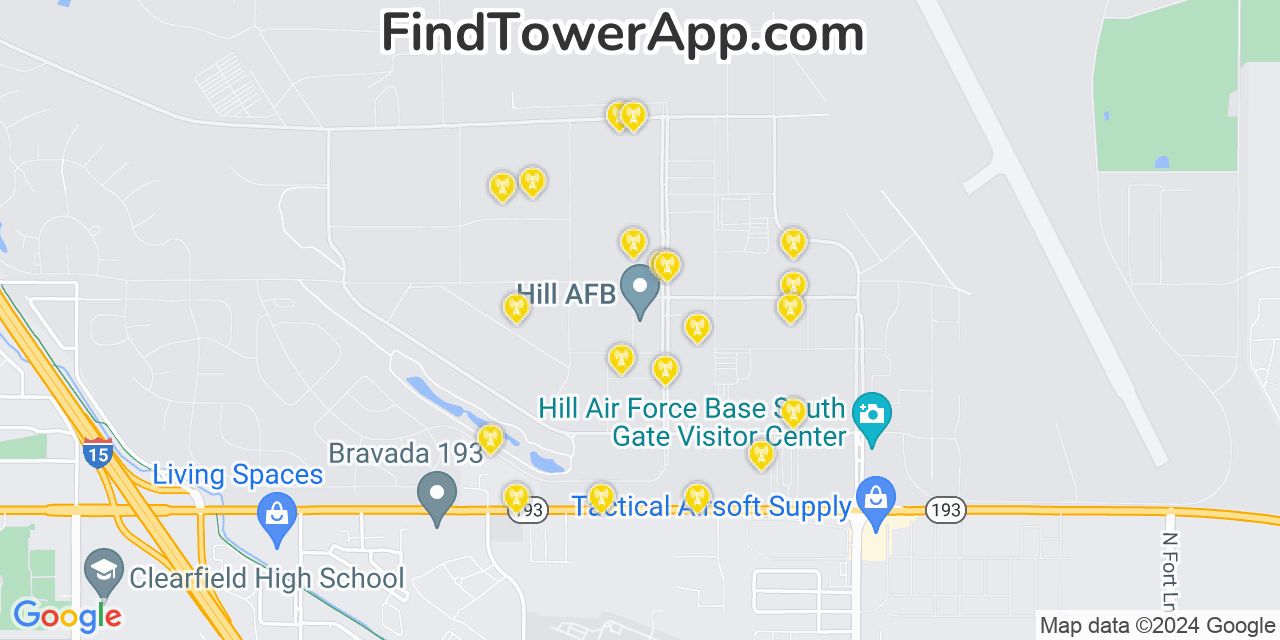 AT&T 4G/5G cell tower coverage map Hill Air Force Base, Utah